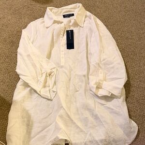 Jones New York woman's adjustable Sleeve Button-Down tuncic - white
